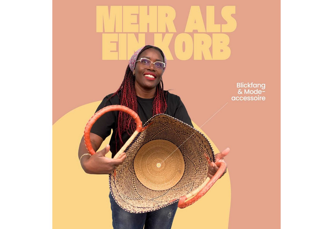 maishameanslife Einkaufskorb Bolga Bag - Konongo - U-Form, Kunstvoll geflochtene Bolga Körbe – Charakterstücke voller Tradition Bild 2