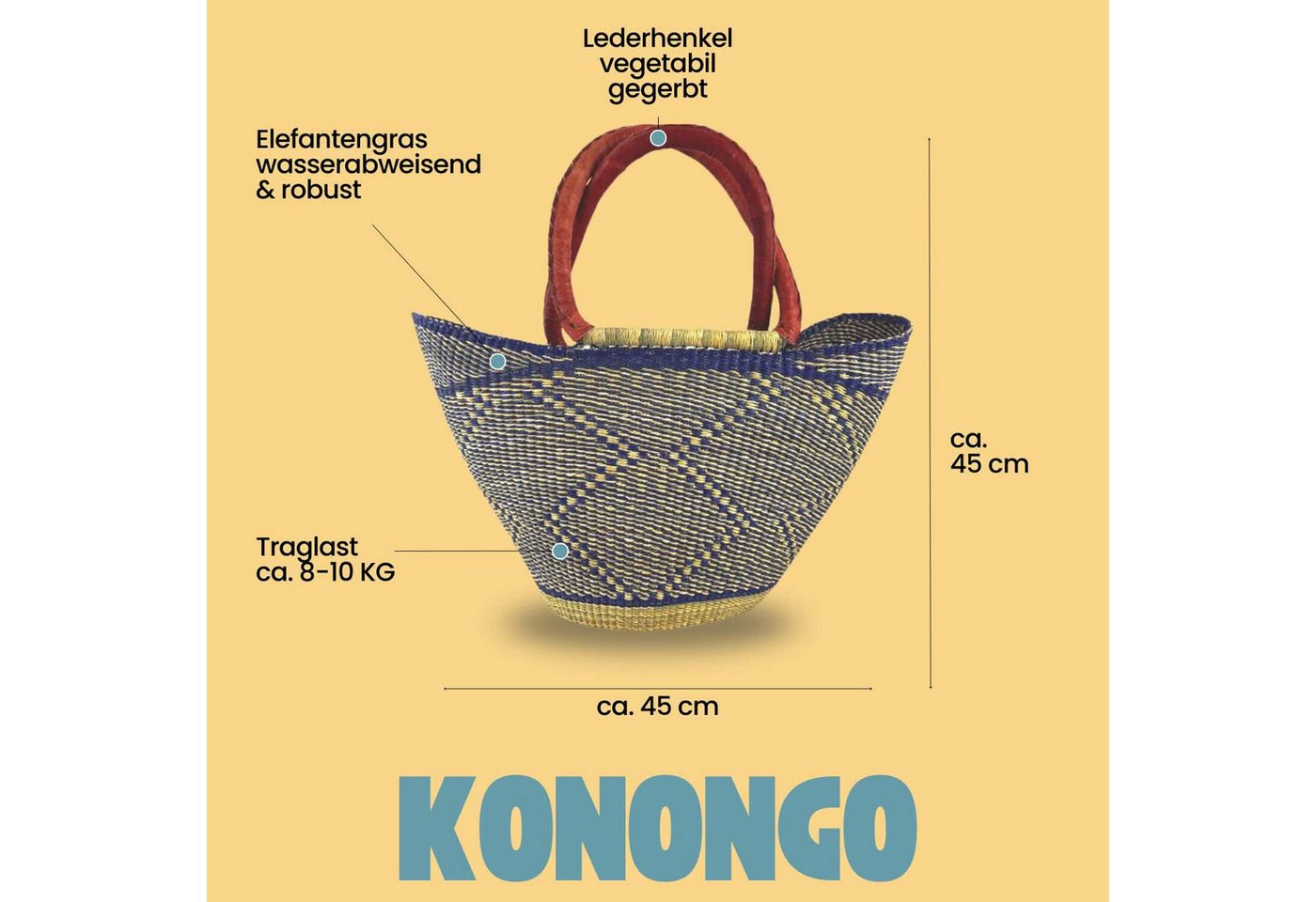 maishameanslife Einkaufskorb Bolga Bag - Konongo - U-Form, Kunstvoll geflochtene Bolga Körbe – Charakterstücke voller Tradition Bild 4