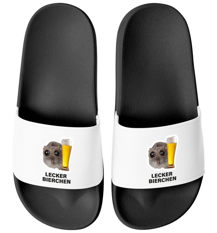 MoonWorks Badeschlappen Herren Damen Unisex mit Spruch Lecker Bierchen Badesandale