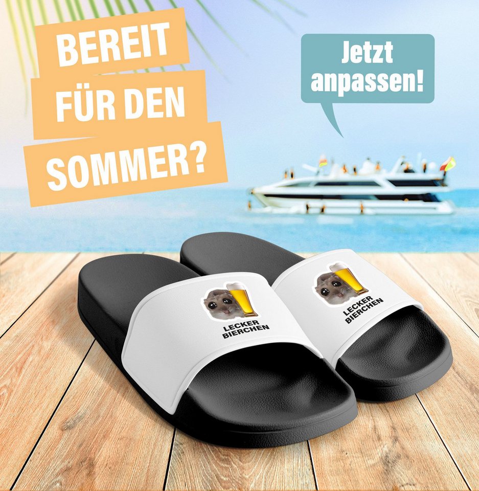 MoonWorks Badeschlappen Herren Damen Unisex mit Spruch Lecker Bierchen Badesandale Bild 2