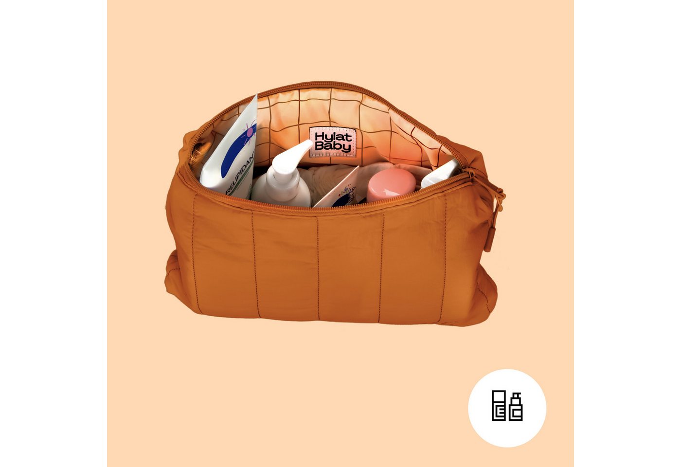 Hylat Baby Kulturbeutel Kosmetiktasche - vielseitiger Kulturbeutel-Organizer – Braun (1-tlg), Kosmetiktasche - stilvolle gesteppte Windeltasche - Braun
