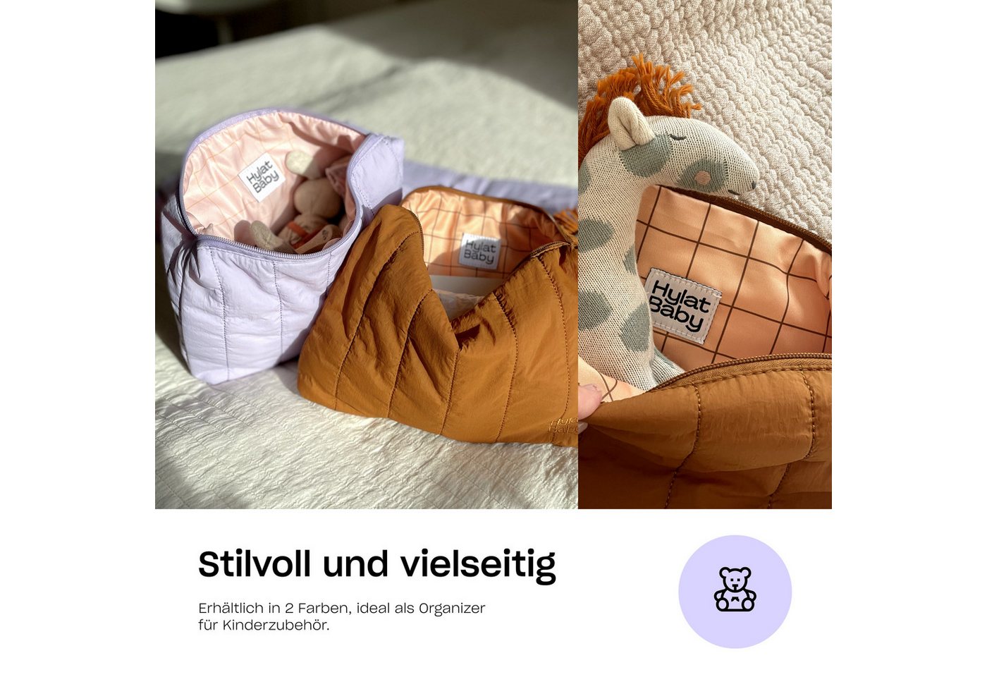 Hylat Baby Kulturbeutel Kosmetiktasche - vielseitiger Kulturbeutel-Organizer – Braun (1-tlg), Kosmetiktasche - stilvolle gesteppte Windeltasche - Braun Bild 2