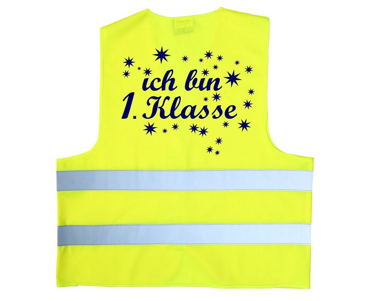 coole-fun-t-shirts Schulranzen Ich bin 1. Klasse ! Kinder Warnweste zur Einschulung Schulanfang ABC Schützen Gr. XS 120-140 cm oder S 152-160 cm Sicherheitsweste Neongelb und orange