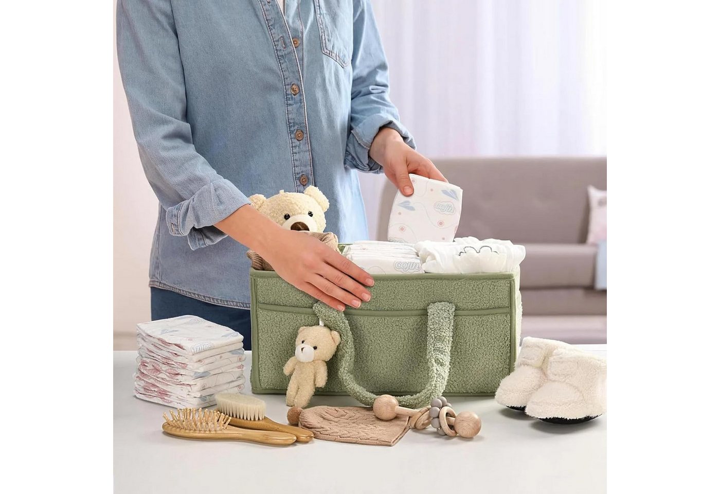 nsihing Wickeltasche Wickeltisch Organizer, Tragbarer Wickelkorb Bild 5