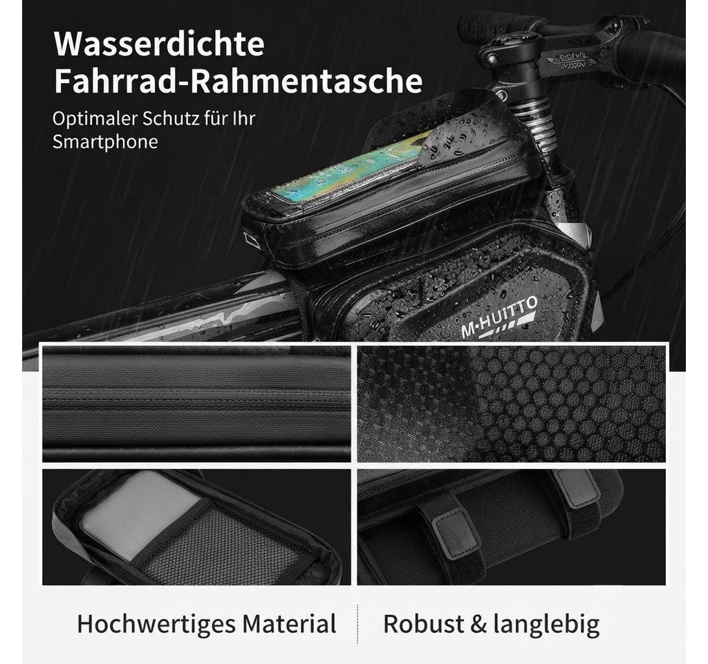 ibettertec Fahrradtasche Lenkertasche Fahrrad, Rahmentasche Fahrrad mit Handytasche (Wasserdicht, mit Handyfach, einfache Montage, Fahrradtasche bis 7.2" für Lenker), ideal für Fahrradfahrer, perfekt für Radsport Bild 2