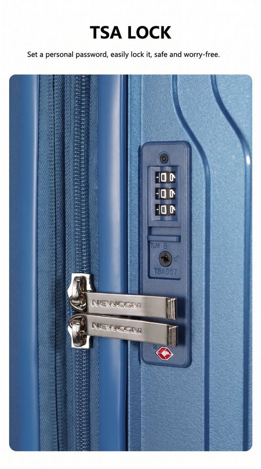 Super Solu Kofferset Hartschalenkoffer Set (M,L,XL) aus PP-Polypropylen, Erweiterbar, TSA, 4 Rollen, (Koffer Set, 3 tlg., Blau), Robustes Öko-PP, Diebstahlschutz, Dehnfalte & Alu-Stange Bild 4
