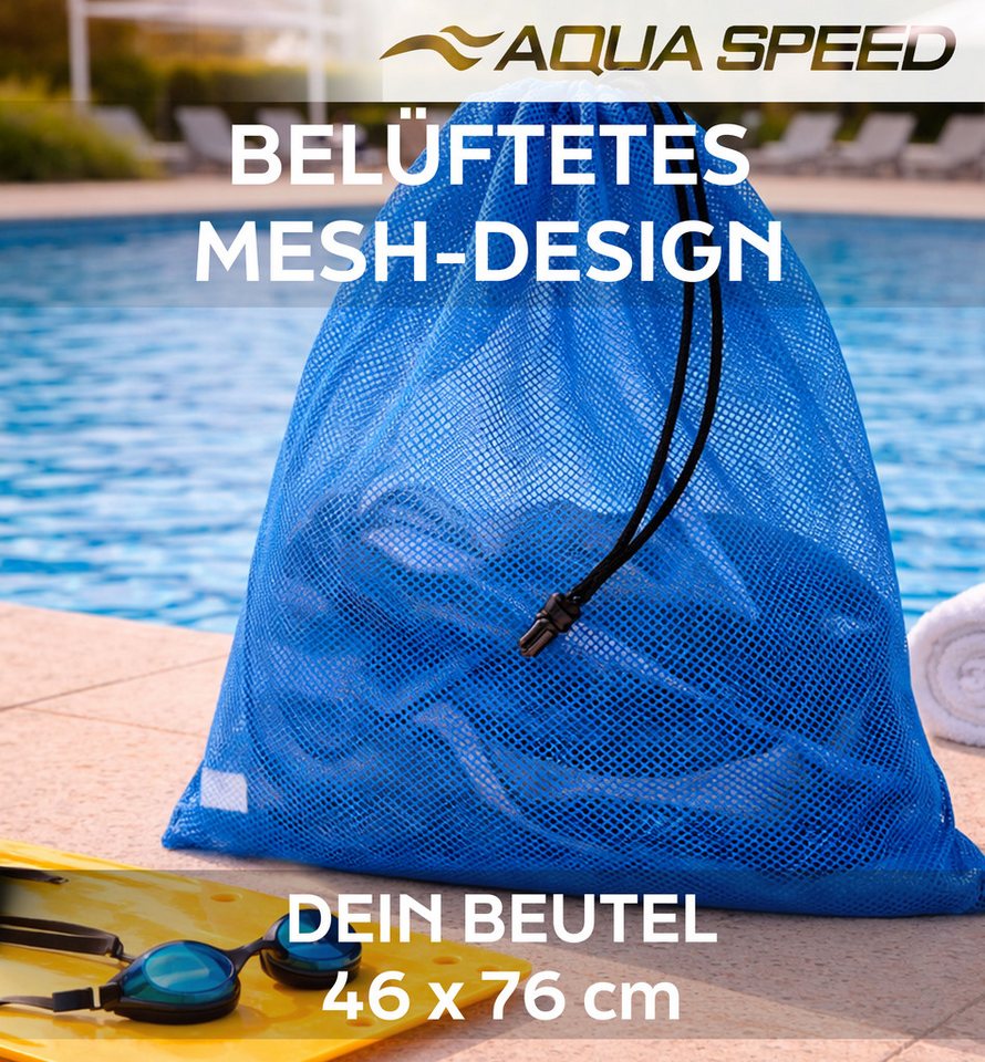 Aqua Speed Turnbeutel Netzbeutel Mesh Wassersport Tasche 46x76cm blau (Großer Transportbeutel für Schwimm- & Tauchausrüstung), Komfortabler Schultergurt für einfachen Transport