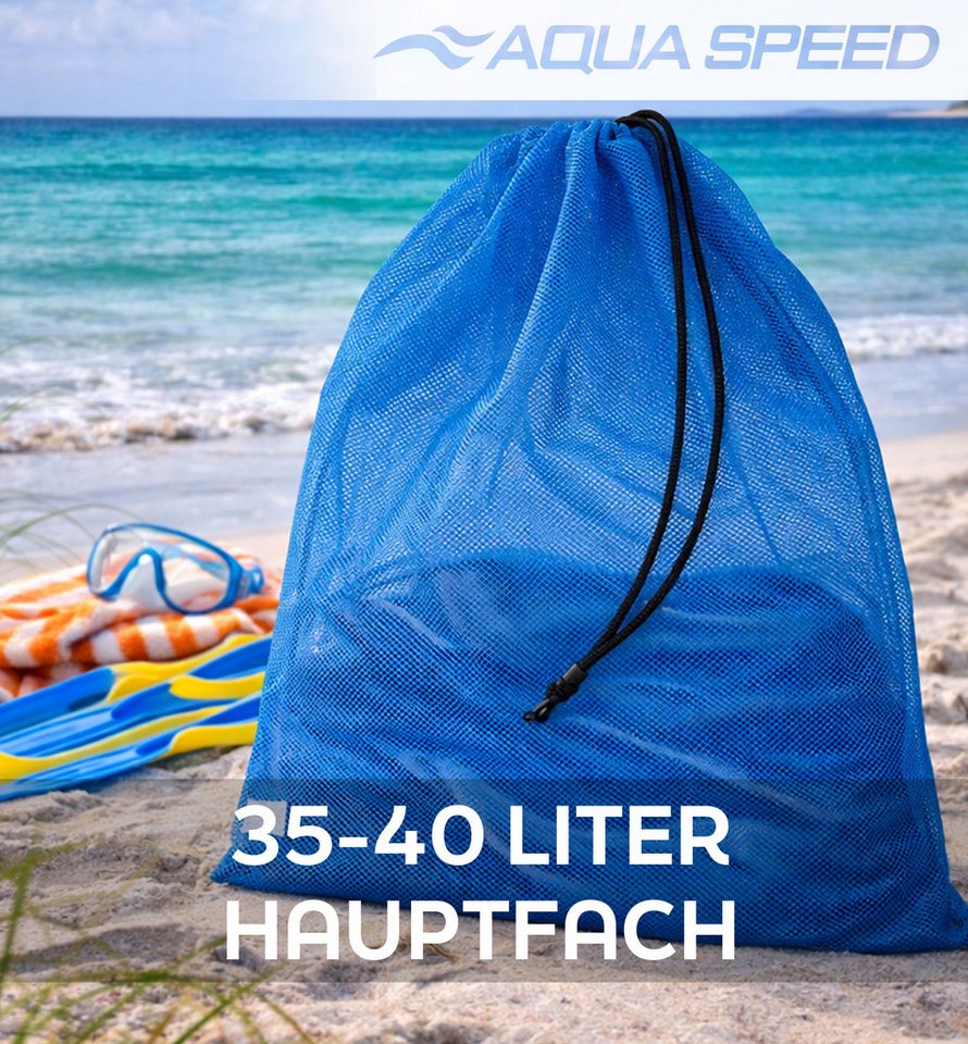 Aqua Speed Turnbeutel Netzbeutel Mesh Wassersport Tasche 46x76cm blau (Großer Transportbeutel für Schwimm- & Tauchausrüstung), Komfortabler Schultergurt für einfachen Transport Bild 3