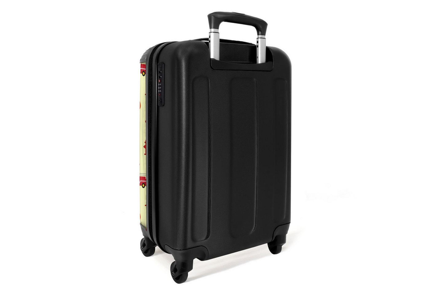 NoBoringSuitcases.com© Kinderkoffer Feuerwehraufstellung mit Fahrzeugen und Flammen 55x35x20cm, Kinder Koffer Klein, Trolley Handgepäck, Reisekoffer Bild 2