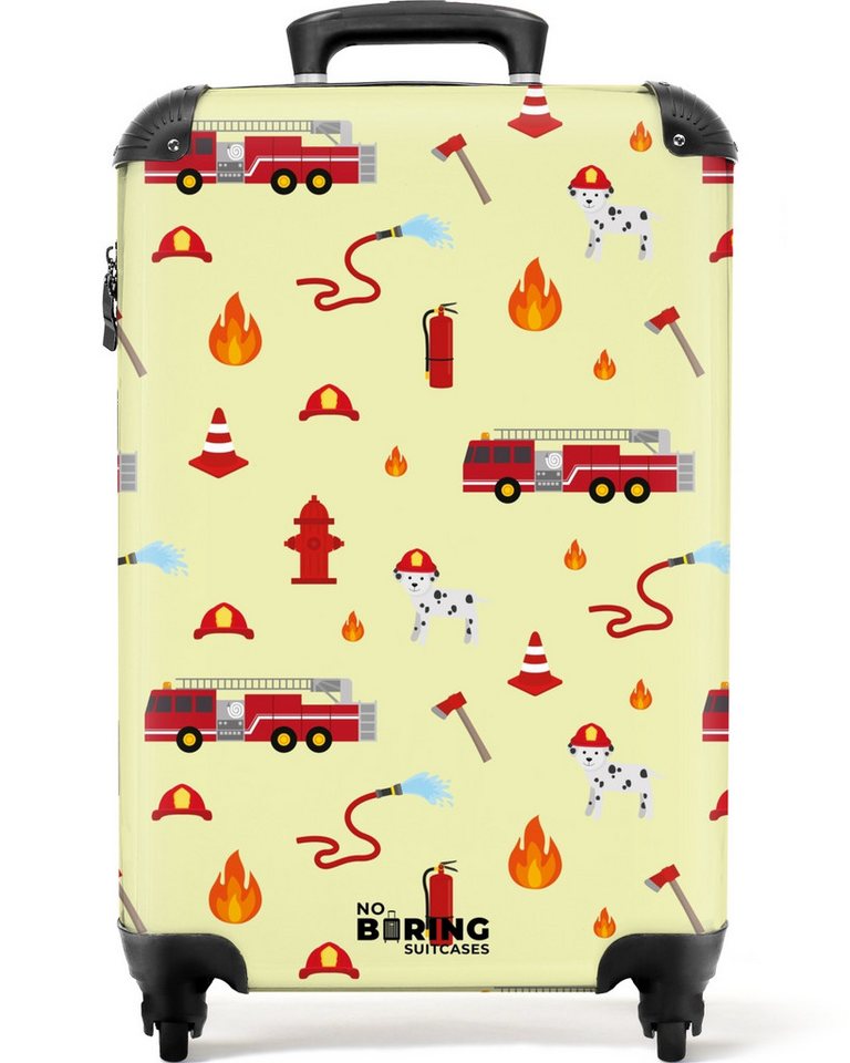 NoBoringSuitcases.com© Kinderkoffer Feuerwehraufstellung mit Fahrzeugen und Flammen 55x35x20cm, Kinder Koffer Klein, Trolley Handgepäck, Reisekoffer Bild 5