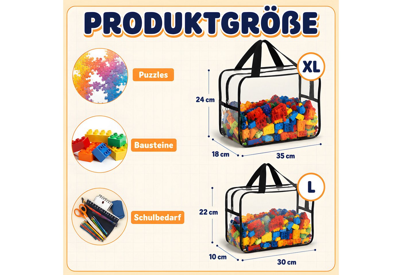 SURFOU Aufbewahrungstasche 6er PVC Aufbewahrungstaschen für Spielzeug Durchsichtig (Toilettentaschen, Spielzeug Aufbewahrungstaschen Toy Storage Bags), für Spielzeug Puzzles Blöcke Bild 2
