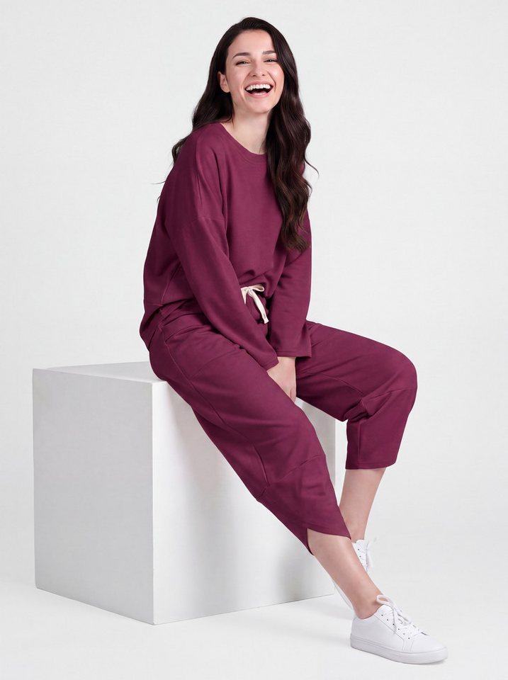 PEKIVESSA Jogginganzug Oversized Jersey-Sweatanzug Set mit 7/8-Hose (2-tlg), weicher Jersey Sweatshirt & Sweatpants 2-tlg. Bild 3