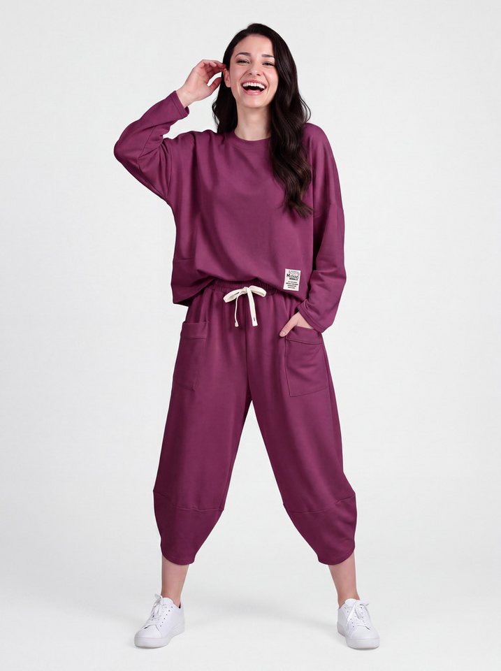 PEKIVESSA Jogginganzug Oversized Jersey-Sweatanzug Set mit 7/8-Hose (2-tlg), weicher Jersey Sweatshirt & Sweatpants 2-tlg. Bild 4