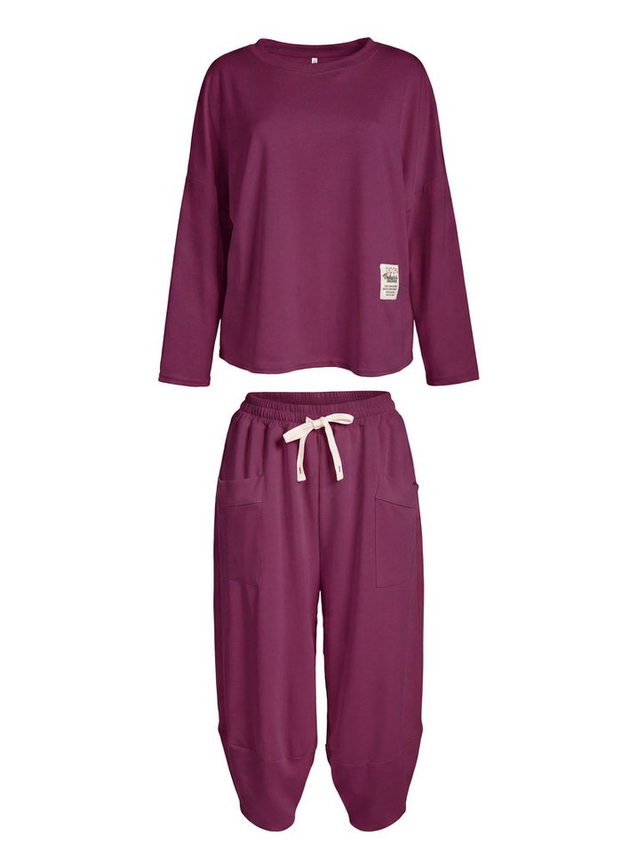 PEKIVESSA Jogginganzug Oversized Jersey-Sweatanzug Set mit 7/8-Hose (2-tlg), weicher Jersey Sweatshirt & Sweatpants 2-tlg. Bild 5
