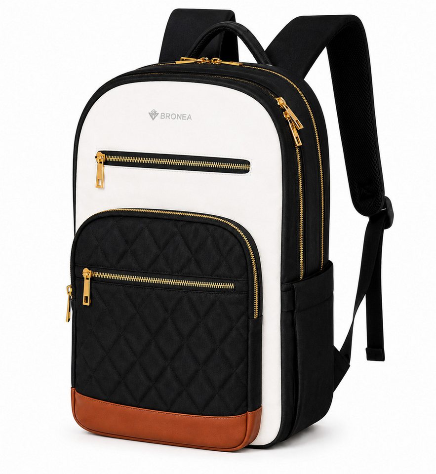 Bronea Cityrucksack CITY TRAVEL Rucksack Damen Herren – 15,6 Zoll Laptopfach (Farbe off-white oder schwarz/off-white, Viel Platz. Clever organisiert. Stilvoll unterwegs), Twill Polyester, viele Fächer, gepolsterte Gurte & Ladeanschluss Bild 2