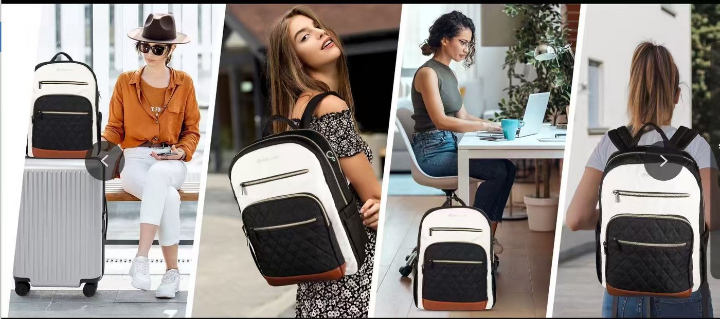 Bronea Cityrucksack CITY TRAVEL Rucksack Damen Herren – 15,6 Zoll Laptopfach (Farbe off-white oder schwarz/off-white, Viel Platz. Clever organisiert. Stilvoll unterwegs), Twill Polyester, viele Fächer, gepolsterte Gurte & Ladeanschluss Bild 3