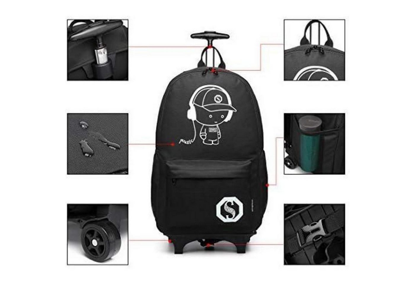 LuxusKollektion Kinderrucksack Kinderrucksack Trolley Rädern Schulrucksack Jungen Schwarz Koffer Bild 3