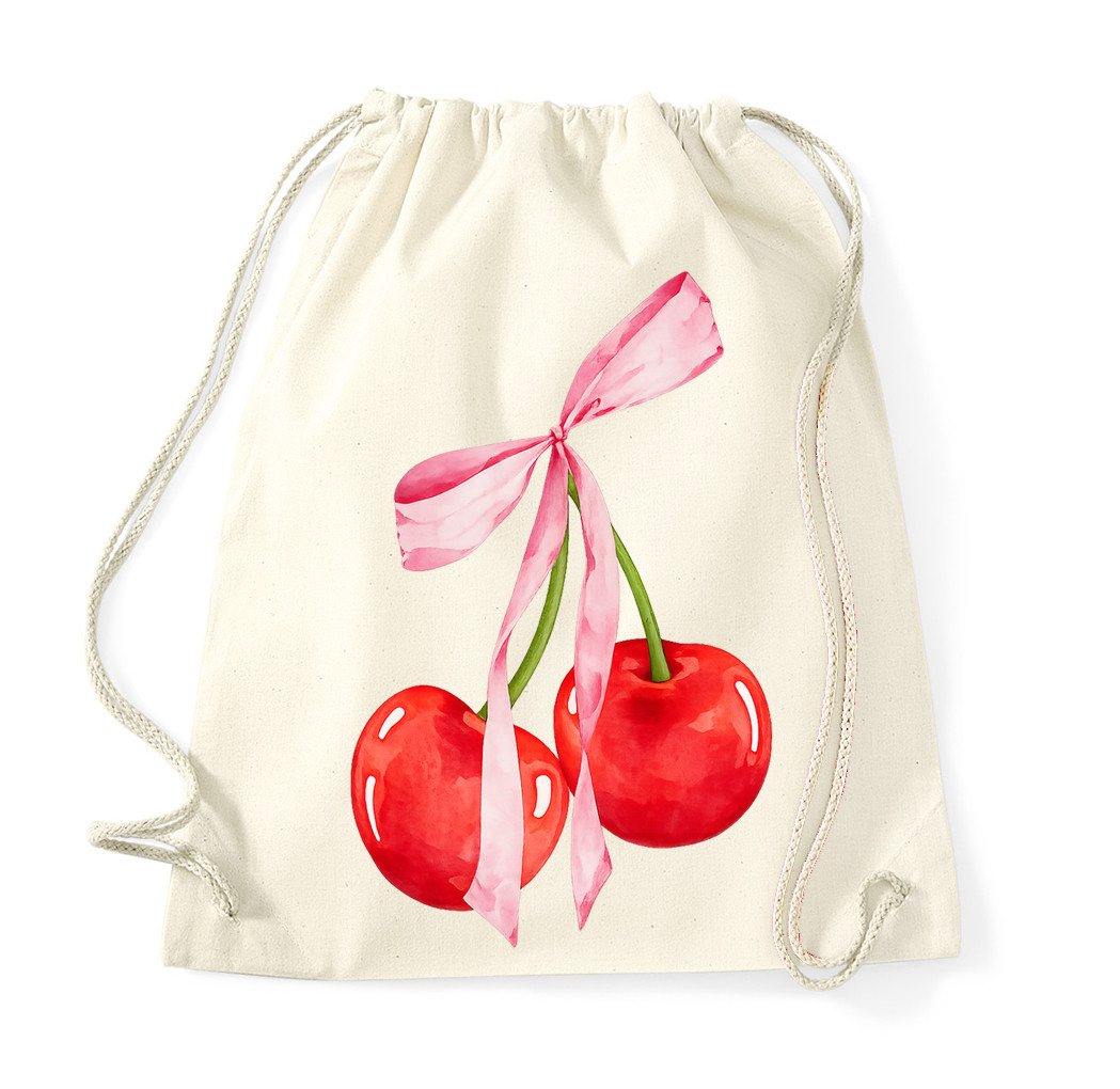 Blondie & Brownie Turnbeutel Cherrys Beutel Turnbeutel mit Kirsch Schleife Motiv Baumwolle (Einzelstück, Einzelartikel), Cherrys Beutel KirschSchleifen Tasche Bild 2
