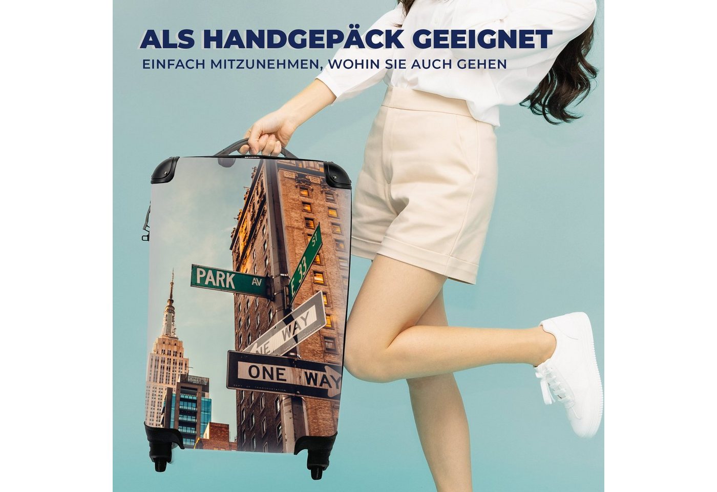 MuchoWow Handgepäckkoffer Stadtzentrum New York, 4 Rollen, Handgepäck Trolley Rollkoffer Kleine Reisekoffer mit 4 Rollen - Cabin Size < 55x40x23 & 55x40x20 cm - Fotokoffer - Kabinenkoffer - Boardgepäck Bild 2