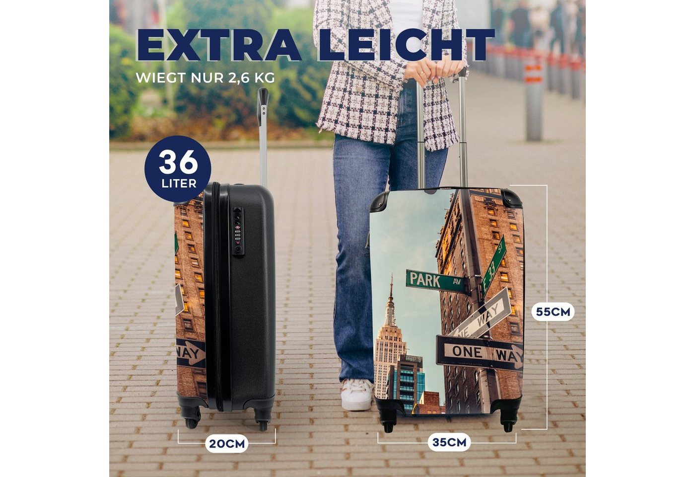 MuchoWow Handgepäckkoffer Stadtzentrum New York, 4 Rollen, Handgepäck Trolley Rollkoffer Kleine Reisekoffer mit 4 Rollen - Cabin Size < 55x40x23 & 55x40x20 cm - Fotokoffer - Kabinenkoffer - Boardgepäck Bild 4