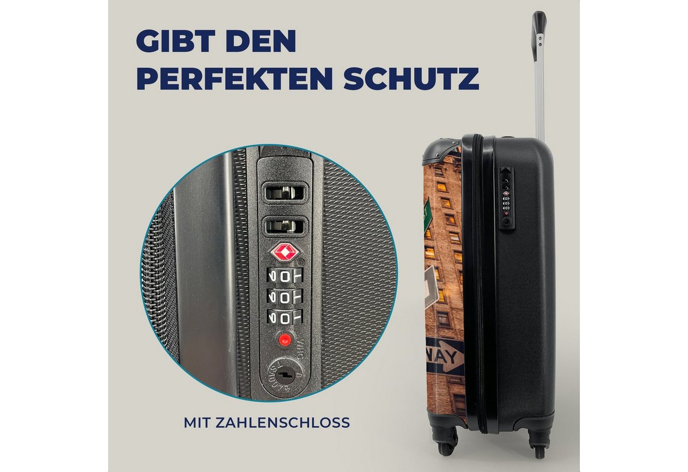 MuchoWow Handgepäckkoffer Stadtzentrum New York, 4 Rollen, Handgepäck Trolley Rollkoffer Kleine Reisekoffer mit 4 Rollen - Cabin Size < 55x40x23 & 55x40x20 cm - Fotokoffer - Kabinenkoffer - Boardgepäck Bild 5