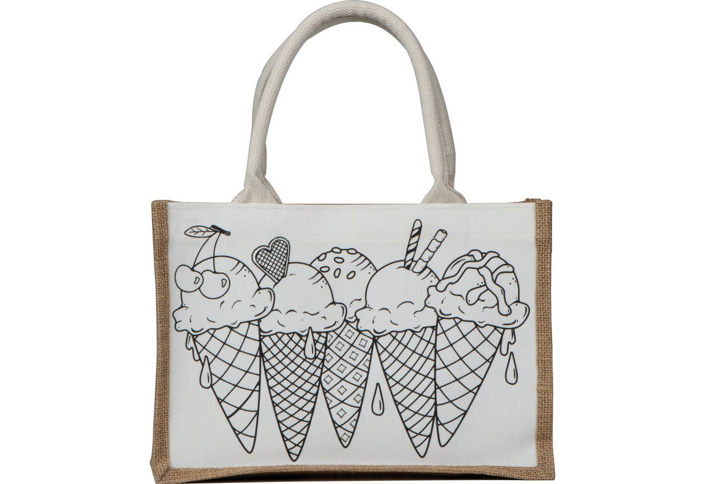 Macma Aufbewahrungstasche Jute Baumwolltasche zum Ausmalen / Einkaufstasche mit 6 Wachsmalkreide Bild 3