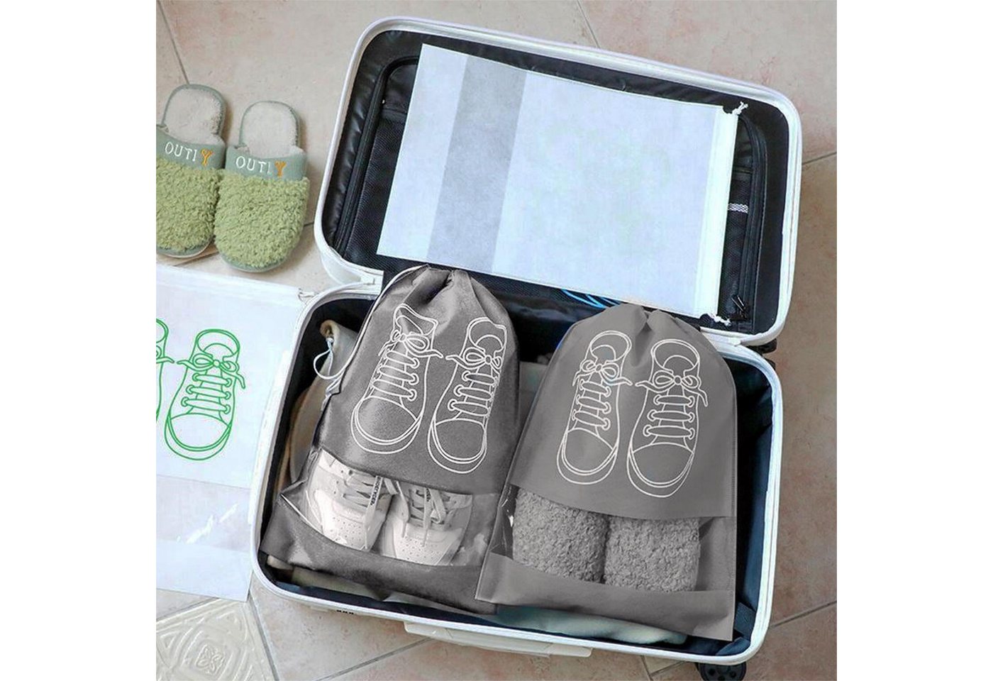 FOUORTUNATE-BEE Kofferorganizer 5 Schuhbeutel mit Kordelzug groß Reise Schuhaufbewahrung Set (5-tlg), Für Sneaker Reisen Sport Tanz Fitness und Gepäckorganisation Bild 2