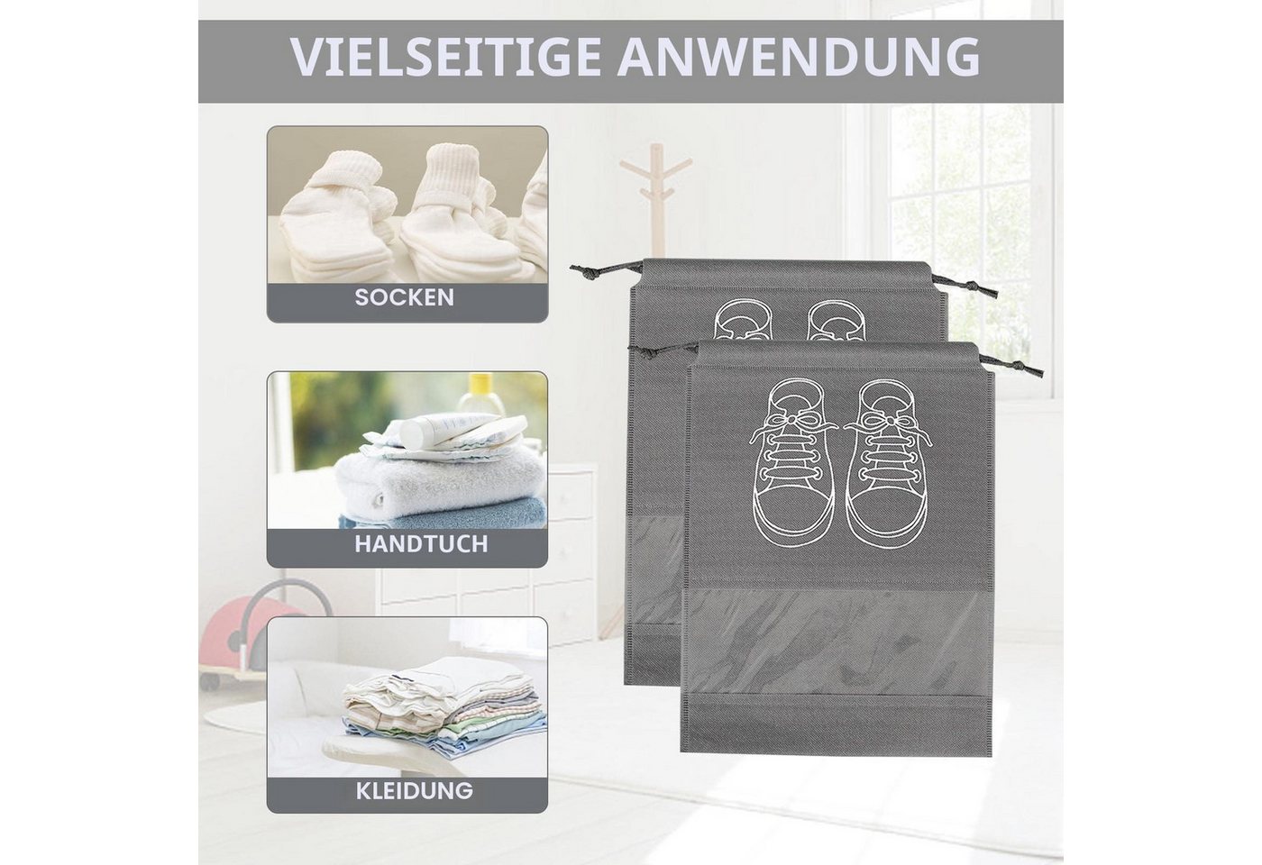 FOUORTUNATE-BEE Kofferorganizer 5 Schuhbeutel mit Kordelzug groß Reise Schuhaufbewahrung Set (5-tlg), Für Sneaker Reisen Sport Tanz Fitness und Gepäckorganisation Bild 3