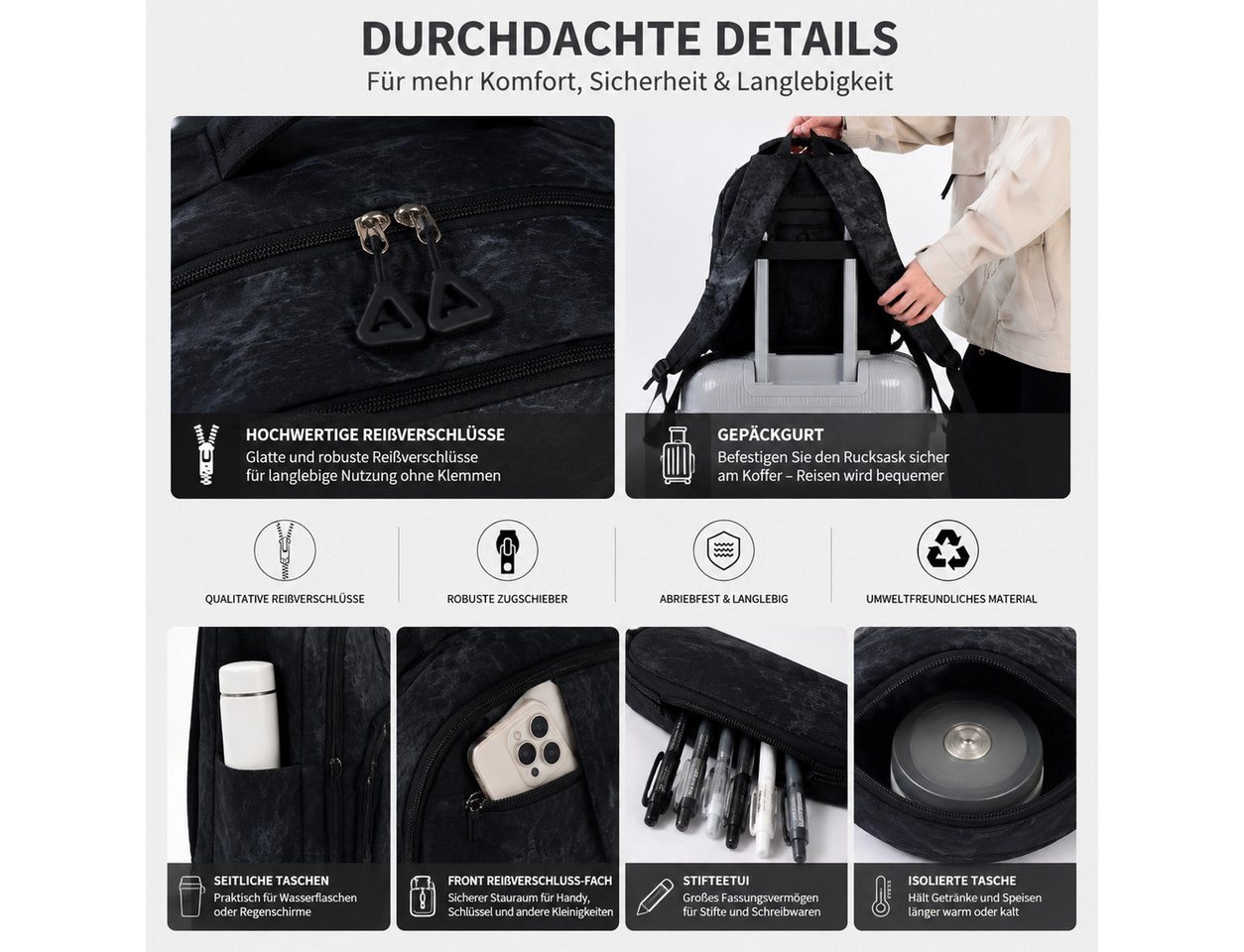 Fyrove Schulrucksack Rucksack Set 3-teilig mit Umhängetasche und Mäppchen (mit geräumigem Schulrucksack, passender Umhängetasche und Mäppchen), ideal für Schule, Studium, Freizeit und Reisen
