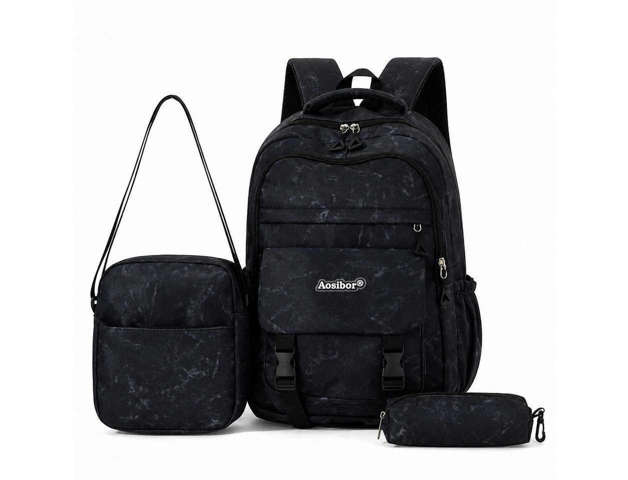Fyrove Schulrucksack Rucksack Set 3-teilig mit Umhängetasche und Mäppchen (mit geräumigem Schulrucksack, passender Umhängetasche und Mäppchen), ideal für Schule, Studium, Freizeit und Reisen Bild 5