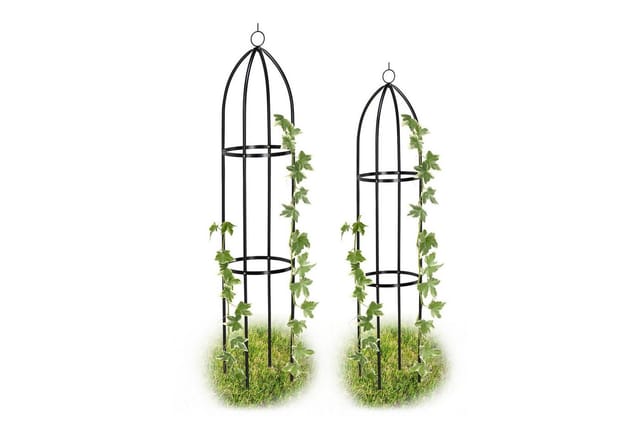 Rankturm 2er Set, freistehend, Rankhilfe für Rosen, Kletterpflanzen, wetterfest, h: 139 cm & 149 cm, schwarz - Relaxdays