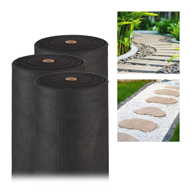 Relaxdays - 3 x Unkrautvlies, 150 g/m², Pflanzenschutz, wasserdurchlässig, UV-beständig, starkes Gartenvlies, je 50 m, schwarz