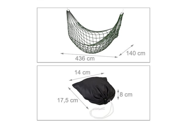 Netzhängemmatte, Garten Hängematte für 1 Person, Camping, leicht, in- & outdoor, zur Aufbewarung, dunkelgrün - Relaxdays