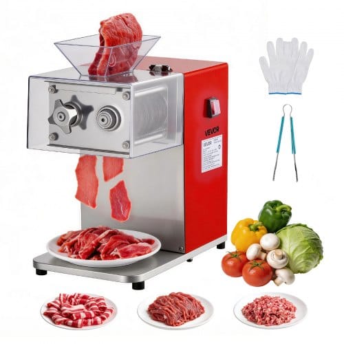 VEVOR Fleischschneidemaschine 850 W, Fleischschneider 3,5 mm Schnittstärke, Ideal zum Zerkleinern von Fleisch ohne Knochen & Weichem Gemüse, Schneidemaschine für Küche, Restaurant & Supermarkt