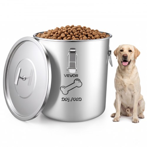 VEVOR Futtertonne Hunde 20 L Edelstahl Tierfutterbehälter für Haustiere Ideal für Wohnzimmer und Küche, mit Metallgriffen, Silikonring, Rostbeständigkeit Polierter Oberfläche und Luftdichtem Deckel