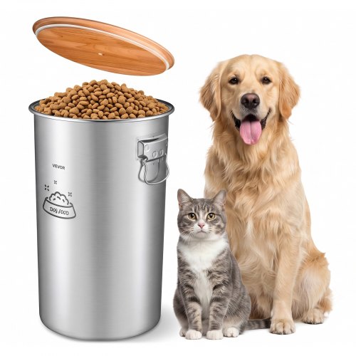VEVOR Futtertonne Hunde 35 L Edelstahl Tierfutterbehälter für Haustiere Ideal für Wohnzimmer und Küche, mit Metallgriffen, Silikonring, Rostbeständigkeit Polierter Oberfläche und Luftdichtem Deckel
