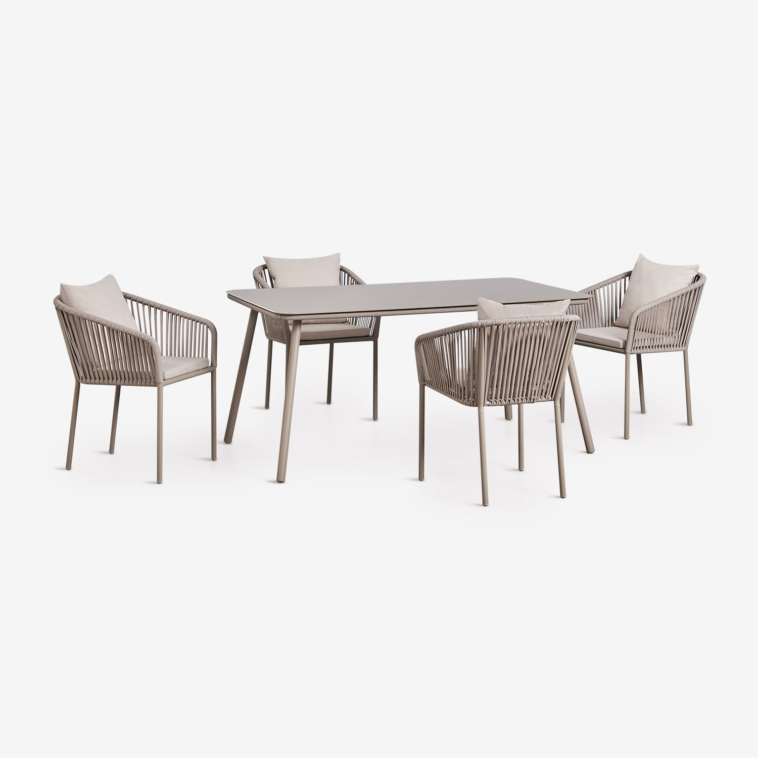 Sklum Rechteckiger Gartentisch-set 160x90 Cm Mit 4 Stühlen Aus Geflochtener Seil Arhiza Classic Moka Braun