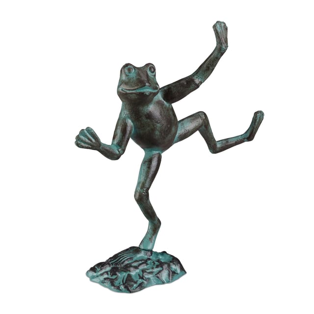 Gartenfigur Frosch, wetterfest, innen & außen, Balkon, Terrasse, am Teich, Dekofigur, Gusseisen, Größe l, grün - Relaxdays