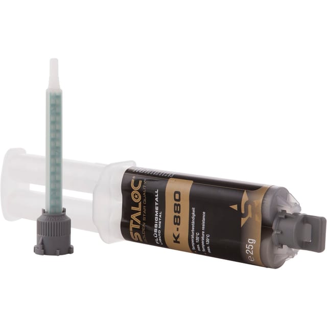 Staloc K-880 Metallkleber Flüssigmetall (hitzebeständig) mit Mischer 25 ml grau
