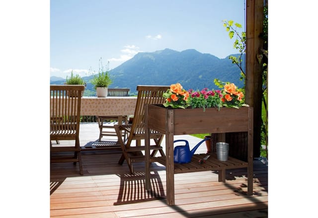 Relaxdays - Hochbeet Holz, Ablagefach, Pflanzkasten Balkon, Terrasse, Garten, Kräuterbeet, hbt 80x88x43,5cm, dunkelbraun
