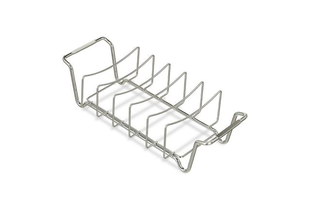 Rippchenhalter 2in1, Bratenkorb zum Grillen, bbq, Rib Holder, multifunktional, für Spare Ribs, Stahl, silber - Relaxdays