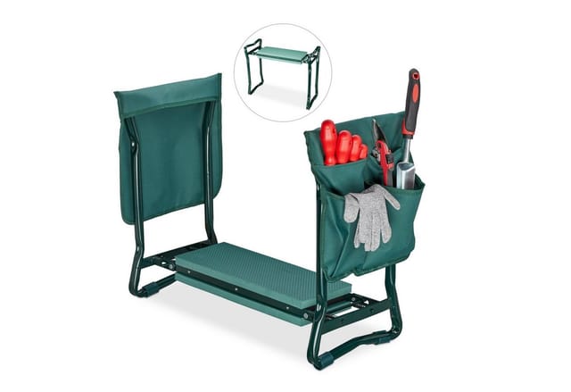 Relaxdays Kniebank, weiches Kniekissen, 2 Taschen, klappbar, Kniehilfe Gartenarbeit, bis 150 kg, HBT 50x60x27,5cm, grün
