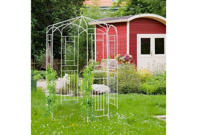 Rosenpavillon Metall, Rankhilfe für Kletterpflanzen, Garten, dekorativer Rankpavillon, hbt 250x160x160cm, weiß - Relaxdays