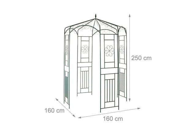 Relaxdays Rosenpavillon Metall, Rankhilfe für Kletterpflanzen, Garten, dekorativer Rankpavillon, HBT 250x160x160cm, grün
