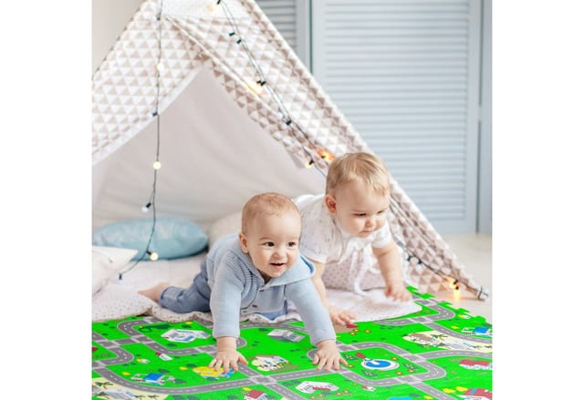 Relaxdays Puzzlematte Straße, 18-teilige Spielmatte, schadstofffrei, EVA Schaumstoff, Kinderzimmer, 178,5 x 90 cm, bunt
