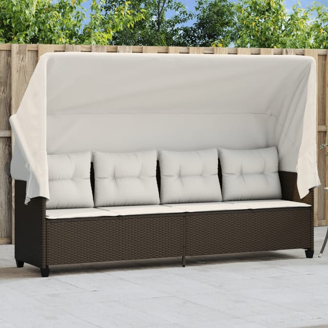 Sonnenliege mit Dach und Kissen Braun Poly Rattan - Vidaxl