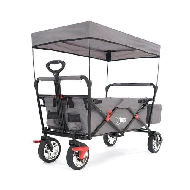 Faltbarer Bollerwagen FX-CT500 Grau - klappbar mit Dach, Vorderrad-Bremse, Vollgummi-Reifen, Hecktasche, für Kinder geeignet - Das Original mit