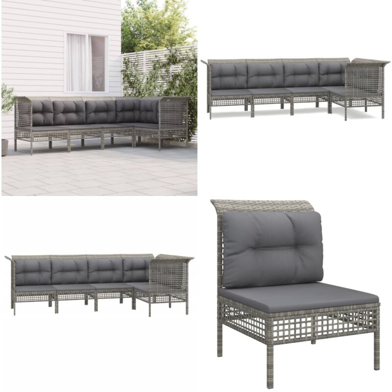 5-tlg. Garten-lounge-set Mit Kissen Grau Poly Rattan - Garten Möbel - Loungesessel - Outdoor Möbel - Garten Lounge Set - Rattan Möbel - The Living Store