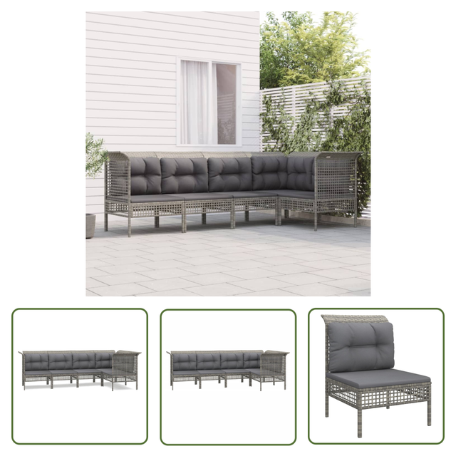 5-tlg. Garten-lounge-set Mit Kissen Grau Poly Rattan - Garten Möbel - Loungesessel - Outdoor Möbel - Garten Lounge Set - Rattan Möbel - The Living Store
