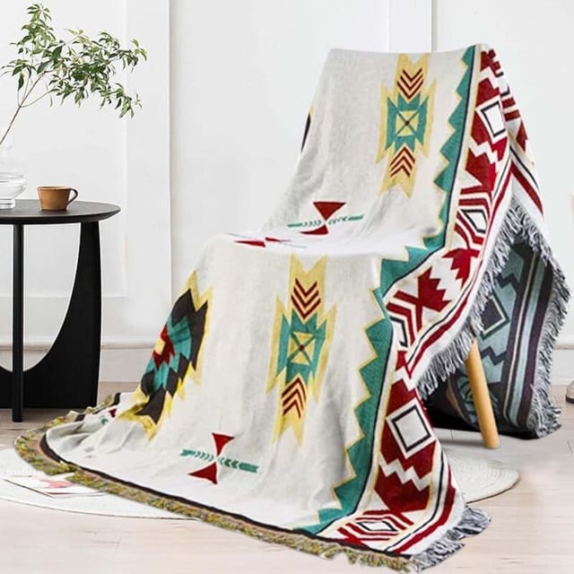 Tolenre Sofadecke 90 x 150 cm, Baumwoll-Boho-Strick-Bettüberwurf, multifunktionale Tagesdecke, dekorative Decke, Campingdecke - Ahlsen
